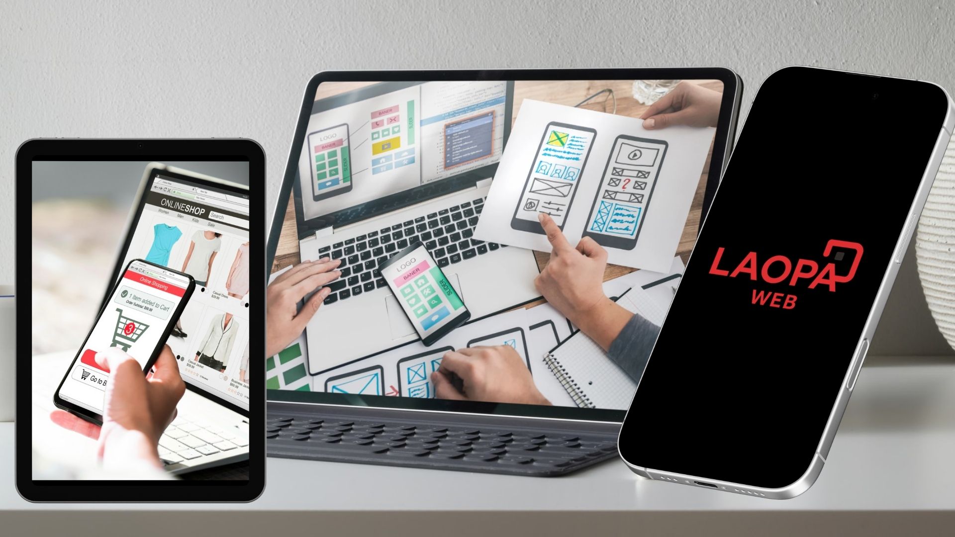 Site responsivo em telemóvel, tablet e desktop